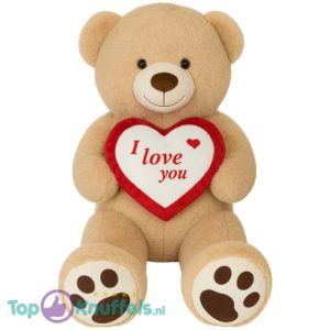 Teddybeer Barry (Beige) + Rood Hart Pluche Knuffel XXL 100 cm