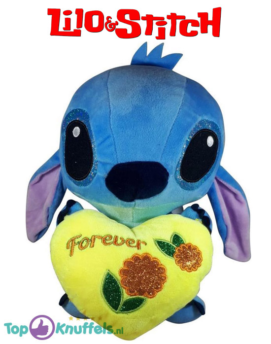 Disney Stitch met geel hart ''Forever'' Pluche Knuffel 30 cm