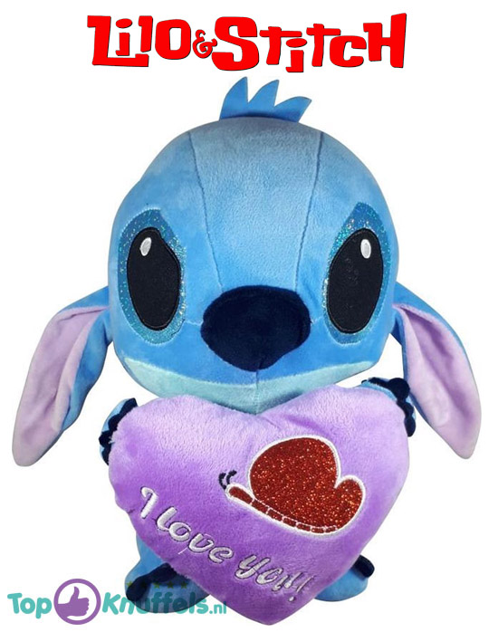 Disney Stitch met paars hart ''I Love You'' Pluche Knuffel 30 cm