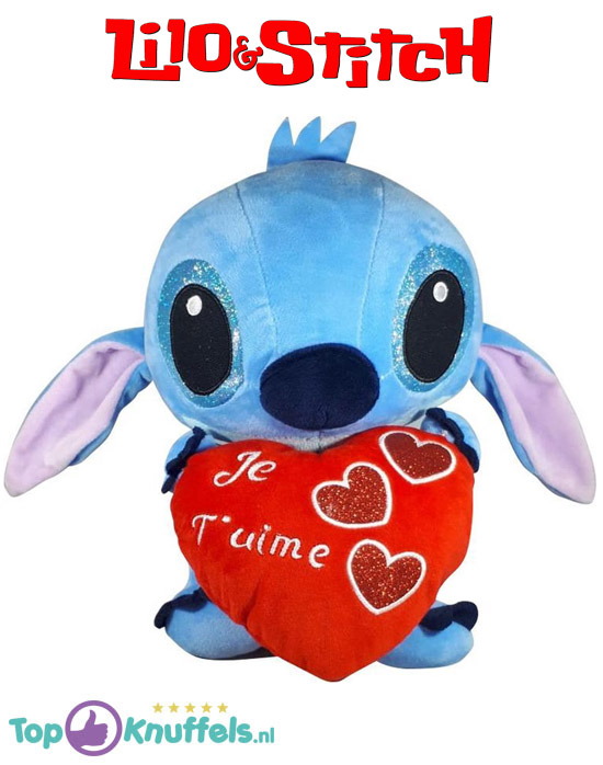 Disney Stitch met rood hart ''Je T'uime'' Pluche Knuffel 30 cm