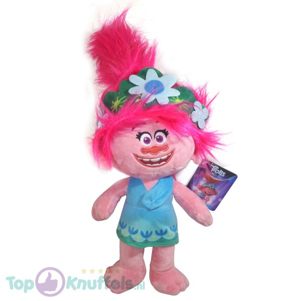 Poppy Trolls Pluche Knuffel 42 cm | Trolls Wereldtour | Trolls World tour | Trols Plush | Poppie Blauw Jurkje