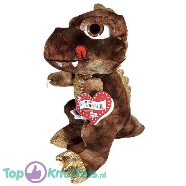 Gamble Pleasure Dinosaurus Pluche Knuffel (Bruin/Goud) 32 cm