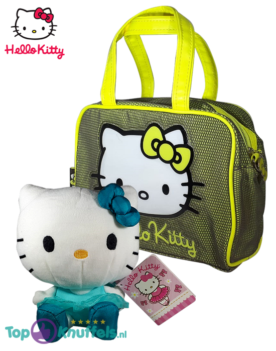 Hello Kitty Pluche Knuffel met Tas set (Geel en Blauw)
