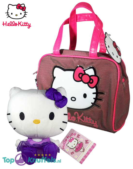 Hello Kitty Pluche Knuffel met Tas set (Roze en Paars)