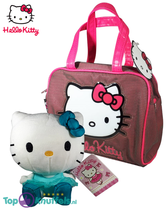 Hello Kitty Pluche Knuffel met Tas set (Roze en Blauw)