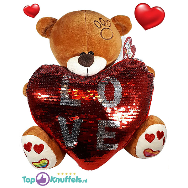 Fjord bon ader Valentijn Bruine Teddybeer met glitter hart 32 cm kopen? Topknuffels.nl