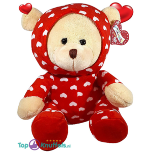 Licht bruine Teddybeer in hartjes onesie pyjama 32 cm