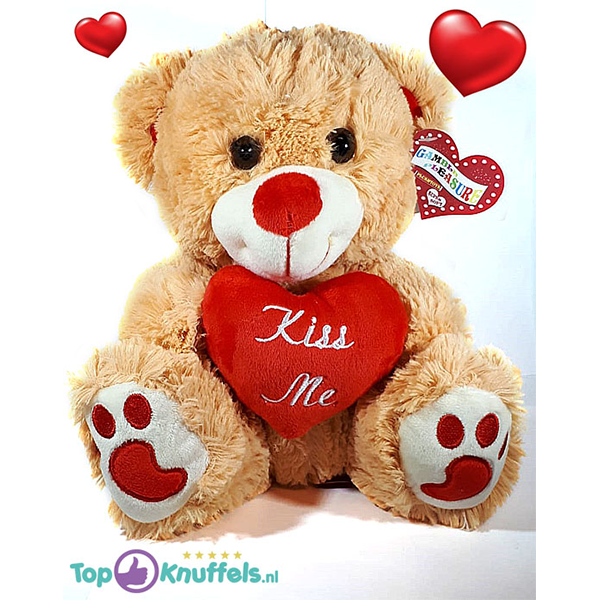 Valentijn Lichtbruine Teddybeer met rood hart 32 cm kopen?