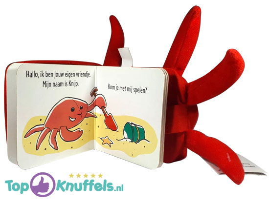 Krab Knuffelboekje (Knip de Krab 15 cm) + Pluche Knuffel Vingerpop (10 cm)