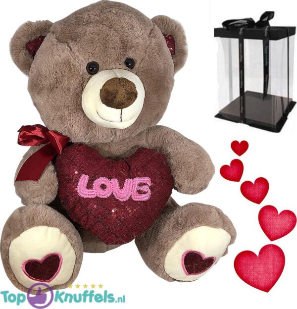 Teddybeer met hart ‘Love’ (Donkerbruin) 40cm + Giftbox