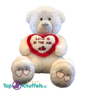 Teddybeer XXL Pluche Knuffel met Hart (Wit) 110 cm