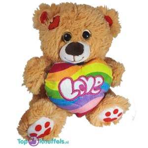 Teddybeer Lichtbruin met regenboog hart 'LOVE' pluche knuffel 25 cm