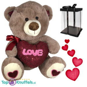 Teddybeer met hart 'Love' (Donkerbruin) 26cm