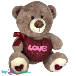 Teddybeer met Hart Love (Donkerbruin) Pluche Knuffel 32 cm