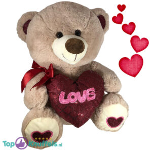 Teddybeer met hart 'Love' (Lichtgrijs) 26cm