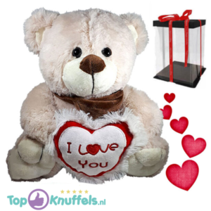 Teddybeer Beige Pluche Knuffel met I Love You