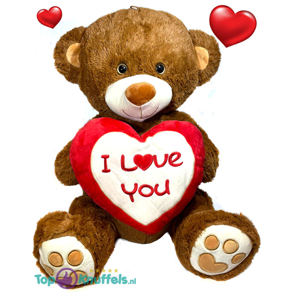 De Alpen Arbeid marmeren XL Teddybeer met rood/wit hart 'I Love You' 70 cm kopen? Topknuffels.nl