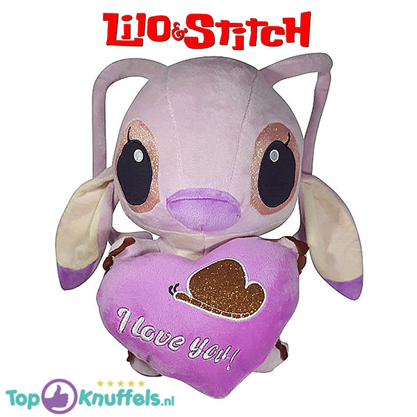 Disney Angel Lilo en Stitch met paars hart ''I Love You'' pluche knuffel 30 cm