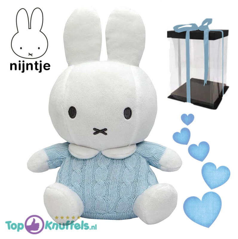 Nijntje Pluche Knuffel Gebreid Blauw (32 cm) + Luxe Giftbox met strik!