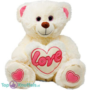 Teddybeer met Love Hart (Wit/Roze) 30 cm
