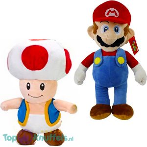 Super Mario Bros Pluche Knuffel Set: Mario + Toad 28 cm