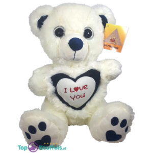 Witte Teddybeer Brutus met Zwart Hart ''I Love You'' 30 cm