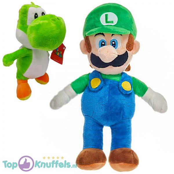 Super Mario Bros Pluche Knuffel Set: Luigi 30 cm + Yoshi 22 cm