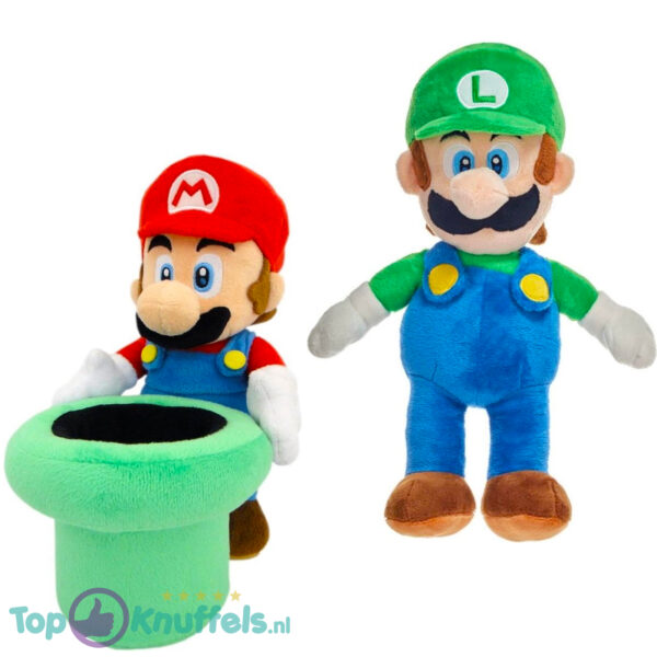 Super Mario Bros met Warp Pipe + Luigi Pluche Knuffel Set 28 cm