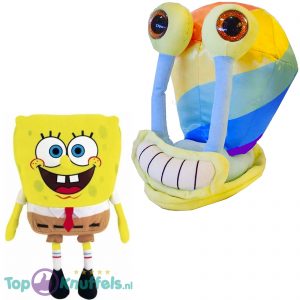 Spongebob Squarepants Pluche Knuffel 18 cm + Gary de Slak Regenboog Pluche Knuffel 22 cm