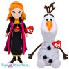 Olaf met Geluid XL 55 cm + Prinses Anna 24 cm Disney Frozen 2 Pluche Knuffel Set