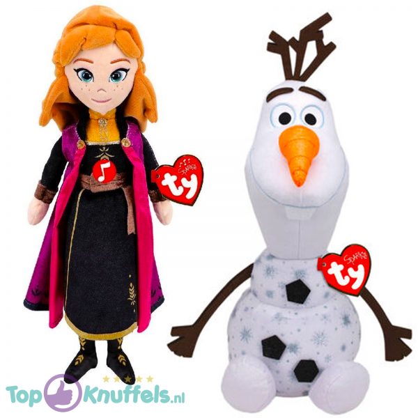 Olaf met Geluid XL 55 cm + Prinses Anna 24 cm Disney Frozen 2 Pluche Knuffel Set
