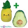 Ananas Fruit Pluche Knuffel 26 cm + Avocado Pluche Knuffel 15 cm