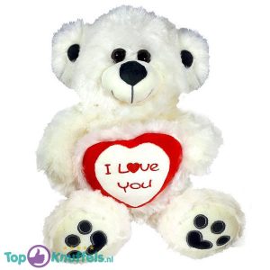 Teddybeer Barchi Wit met Hart "I Love You" (Rood/Wit) 35 cm