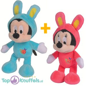 Mickey Mouse + Minnie Mouse Pyjama Pluche Knuffel Set 20 cm