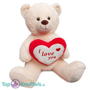 Teddybeer met Hart "I Love You" Pluche Knuffel (Wit) XXL 120 cm