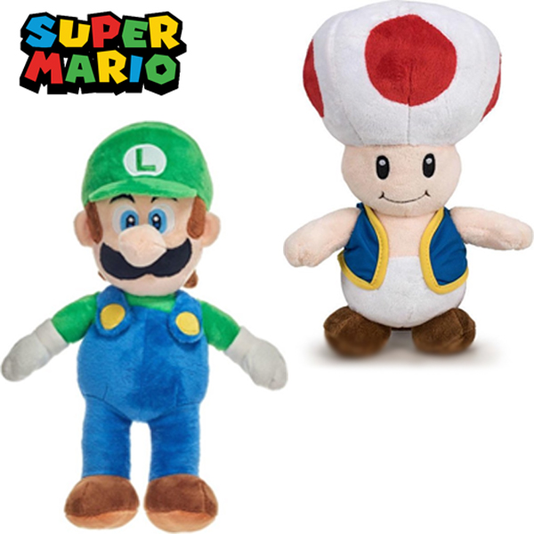 Toad + Luigi Super Mario Bros Pluche Knuffel Set 30 cm