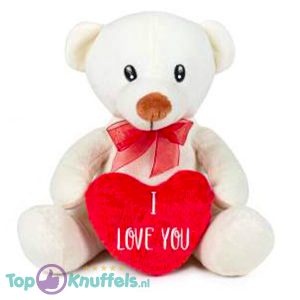 Teddybeer Wit met Rode Strik en Hart "I Love You" 22 cm
