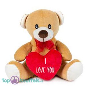 Teddybeer Bruin met Rode Strik en Hart "I Love You" 22 cm