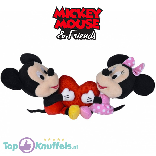 Interpunctie mooi zo natuurlijk Mickey Mouse 20 cm + Minnie Mouse 20 cm met Hart Pluche Knuffel Set