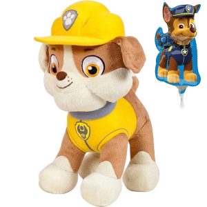 Rubble - Paw Patrol Pluche Knuffel 20 cm + Paw Patrol Ballon