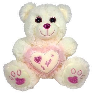 Witte Teddybeer met wit en licht roze hart ''I Love you'' Pluche Knuffel 25 cm