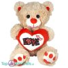 Teddybeer Fuzzy Pluche Knuffel met Glitter Hart Love (Bruin) 23 cm