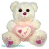Witte Teddybeer met wit en licht roze hart ”I Love you” Pluche Knuffel 25 cm