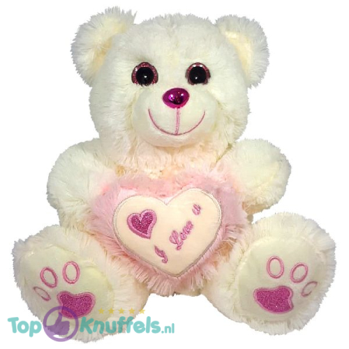 Witte Teddybeer met hart 25 Topknuffels.nl