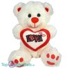 Teddybeer Fuzzy Pluche Knuffel met Glitter Hart Love (Wit) 23 cm