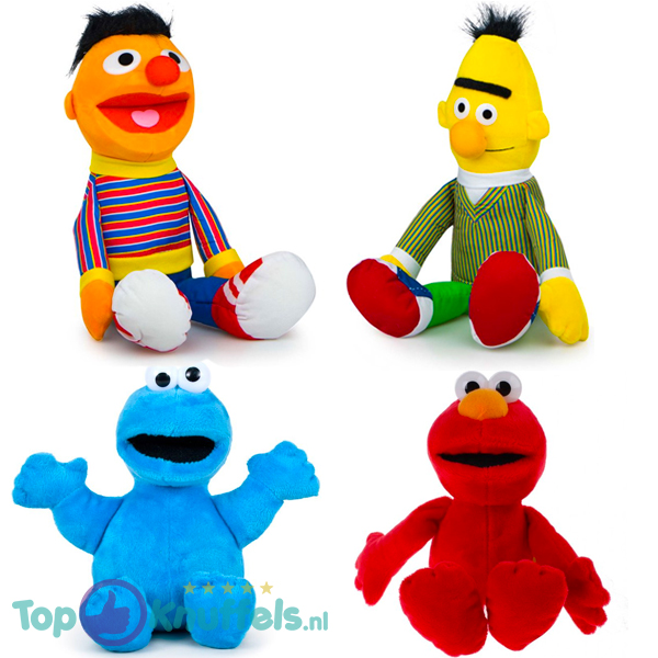Sesamstraat Familie Pluche Knuffel Set van 4 (Ernie 30 cm + Bert 30 cm + Cookie Monster 28 cm + Elmo 28 cm)