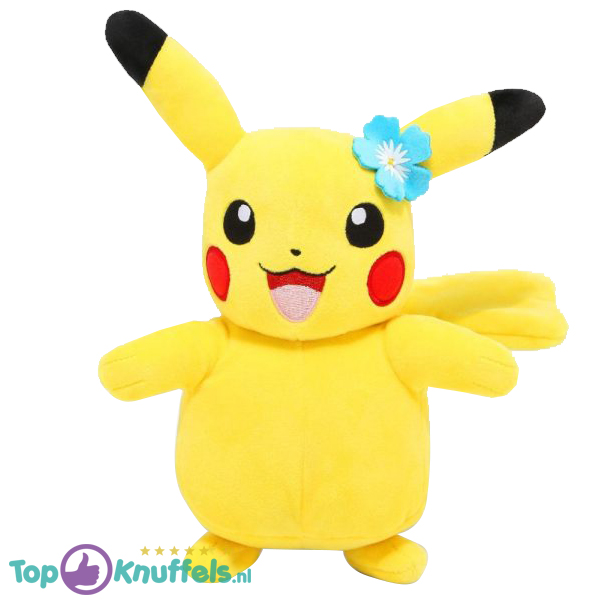 Pikachu met Blauw Bloementje - Pokémon Pluche Knuffel 23 cm