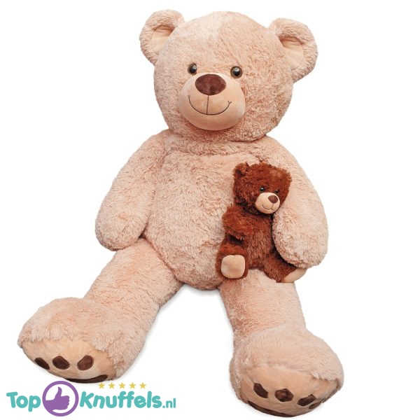 Teddybeer met kleine baby beer Pluche Knuffel (Beige) XXL 120 cm
