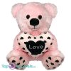 Teddybeer met Hart Love (Roze/Zwart) Pluche Knuffel 32 cm
