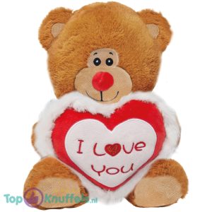 Teddybeer Snoezel (Bruin) met Hart "I Love You" 22 cm